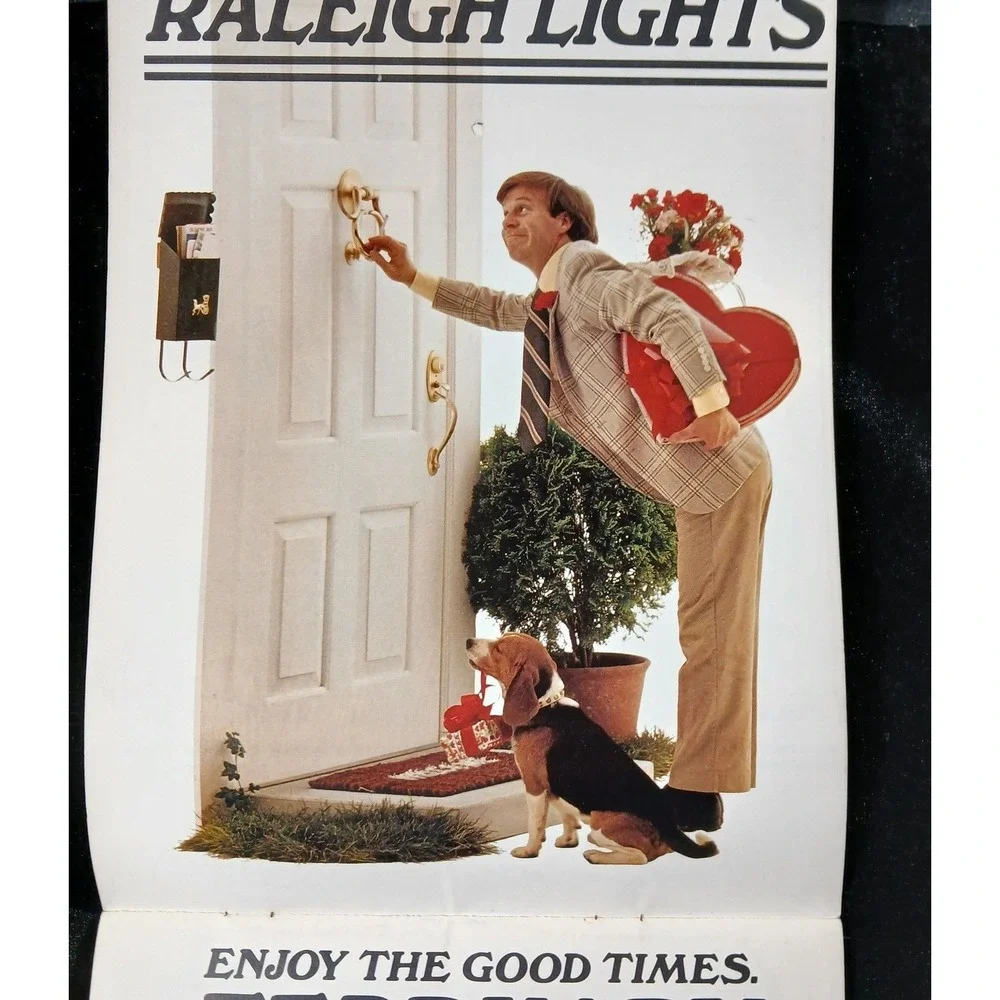 Vintage 1980 RALEIGH Lights CIGARETTES Country Store Calendar Advertising Sign